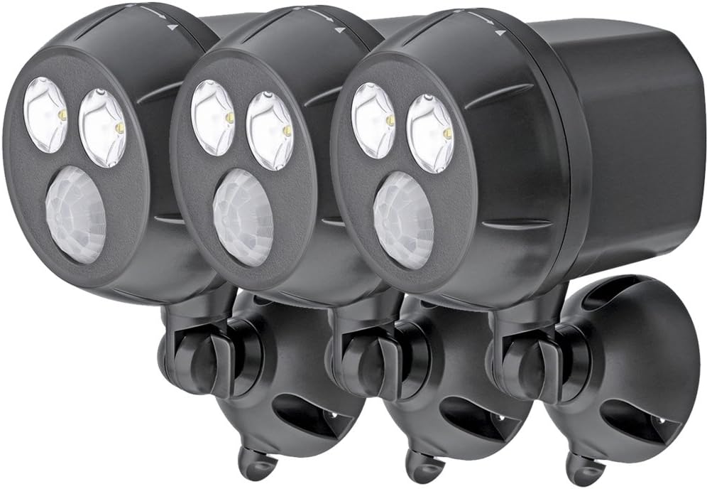 Mr BeamsMB393 300-Lumen Weatherproof Wireless Battery Powered LED Ultra Bright Spotlight with Motion Sensor, 3-Pack, Brown