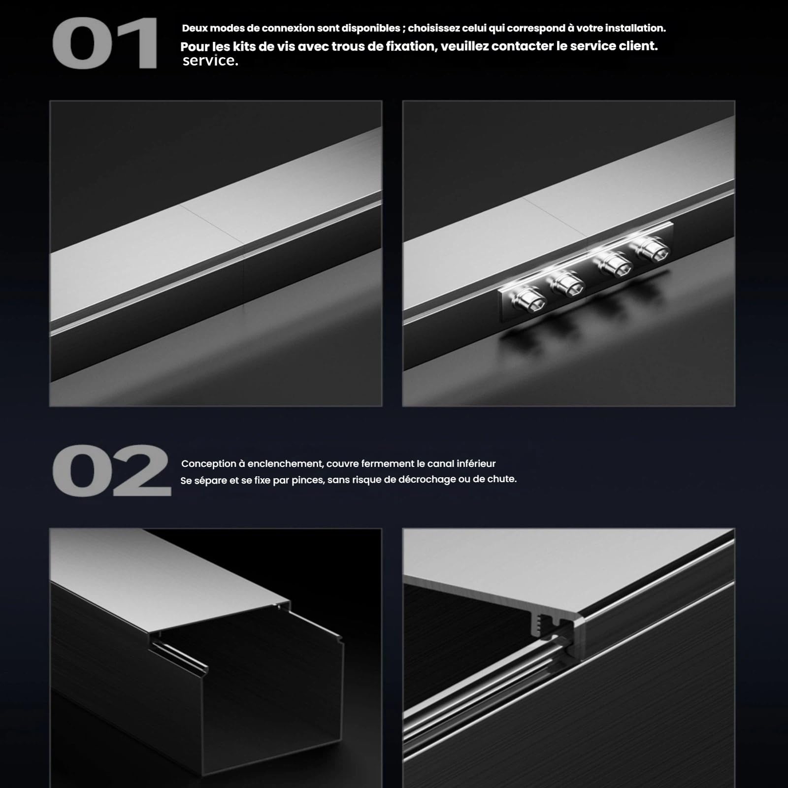 Goulotte Cache-Câbles en Aluminium Adhésive, Largeur Réglable 15-25 Mm, 100 Cm, Lot De 3, Passe-Câbles Résistant À La Corrosion, Gestion Et Protection des Câbles(White,25 * 25mm)