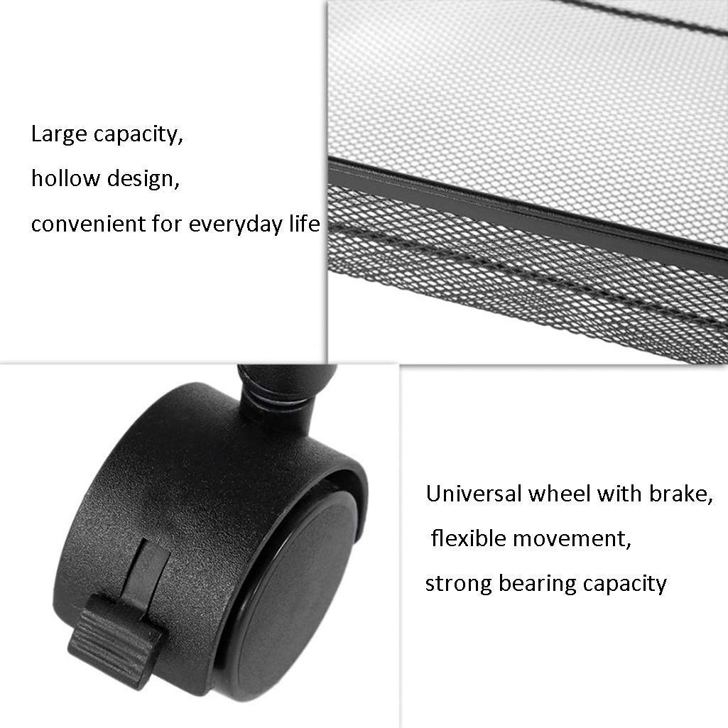 Carrello a 3 Ripiani in Rete con Ruote, in Metallo, Ideale per Cucina, Salone di Parrucchiere, Soggiorno e Bagno, Colore Nero.