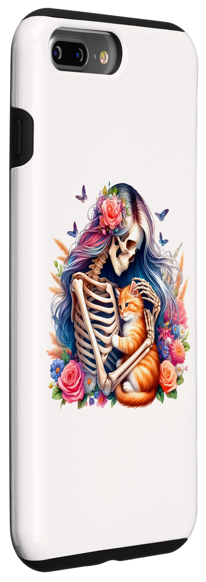 iPhone 7 Plus/8 Plus Female Skeleton And Cute Kitten Cat Lovers Halloween Vintage Case - Image 3