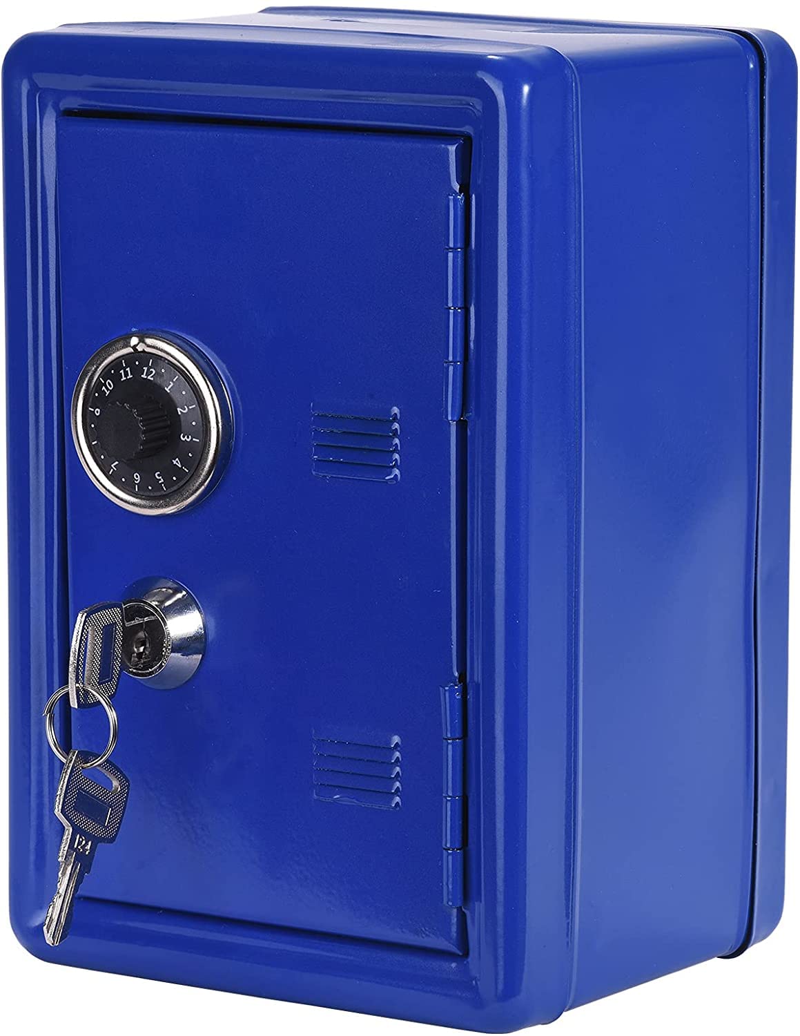 kids piggy bank locker safe metal money box, children's mini key storage box with lock creative money bank gift for children-2 key (blue)