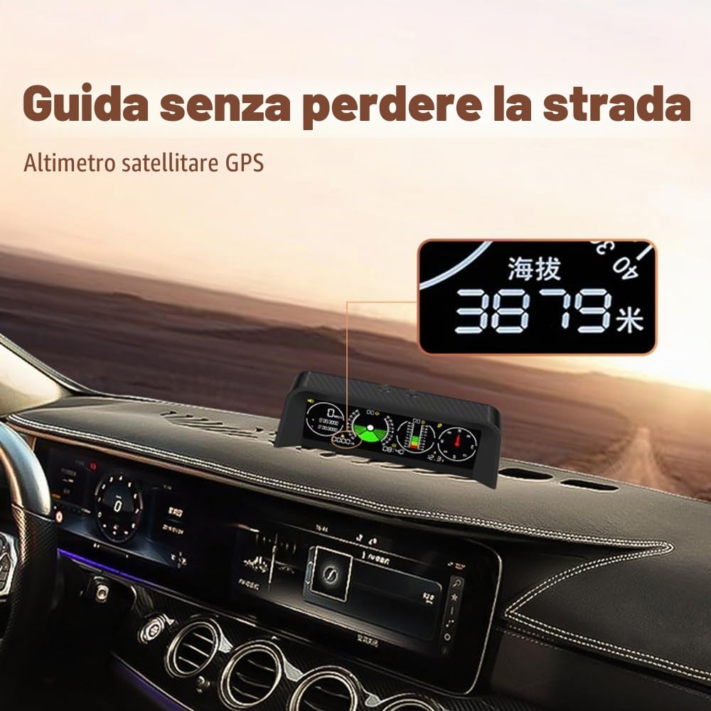 ELING Inclinometro universale per auto Offroad Clinometro angolo di rotolamento, tachimetro GPS con bussola tempo volt indicatore per auto SUV