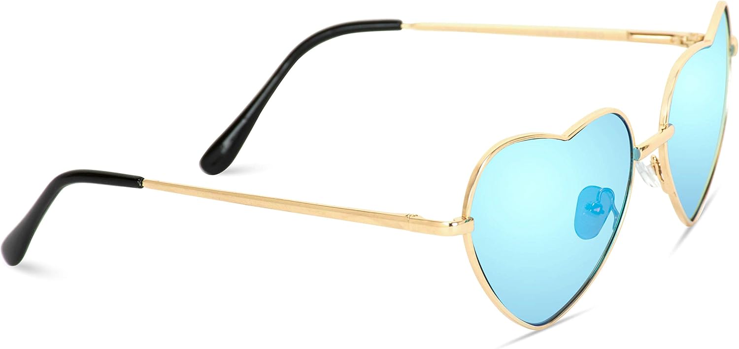 Women Metal Heart Frame Mirror Lens Cupid Heartshape Sunglasses Gold Frame / Mirror Blue Lens 55 Millimeters