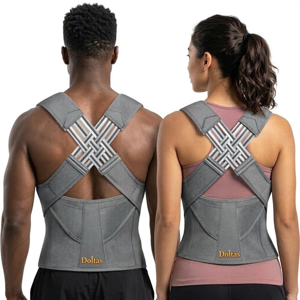 DOLTAS X-Cross Posture Corrector Belt – Universal Size Shoulder & Back Support Belt | Back Straightener Brace for Spine & Body Posture Correction | Clavicle Support for Men & Women | Universal Size (Grey)