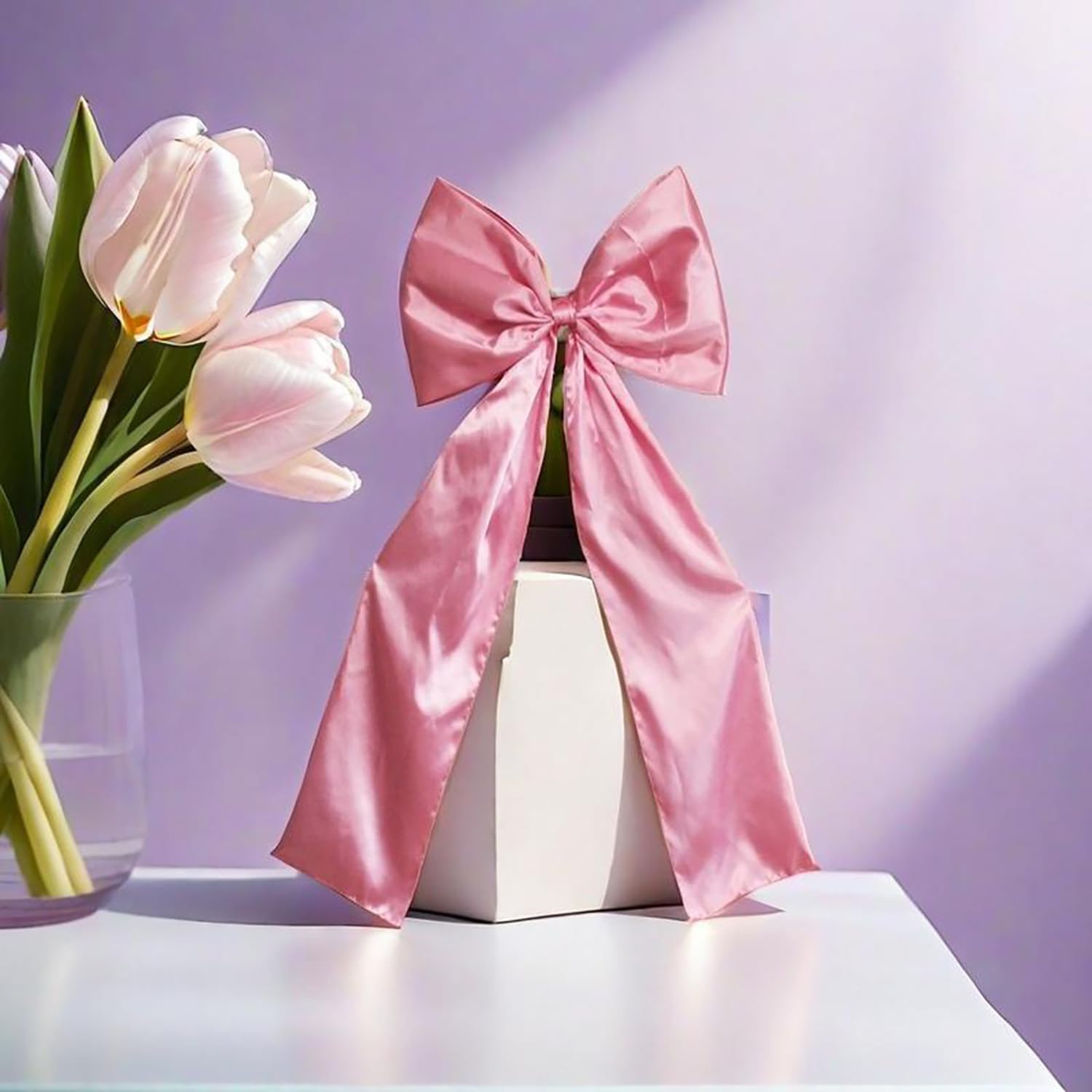 Lazo grande para árbol de Navidad, lazo de satén extra grande con cola larga, enormes lazos de boda, lazos decorativos para árbol de Navidad, 30 x 60 cm, blanco, 4 unidades