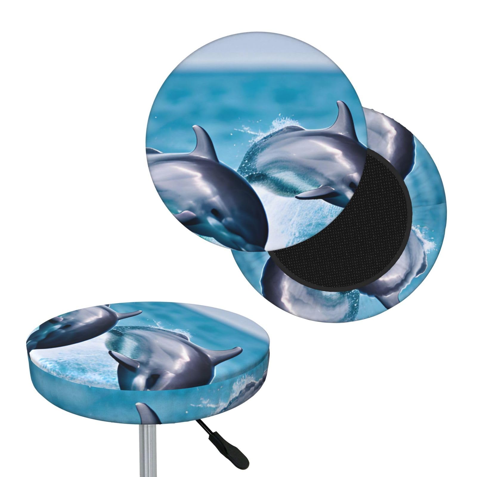 FekiLoot Cute Dolphin Round Bar Stool Covers Stretch Washable Bar Stool Covers Dustproof Slipcover Bar Chair Covers with Elastic Band for Bar Kitchen Living Room Decor 14 Inch