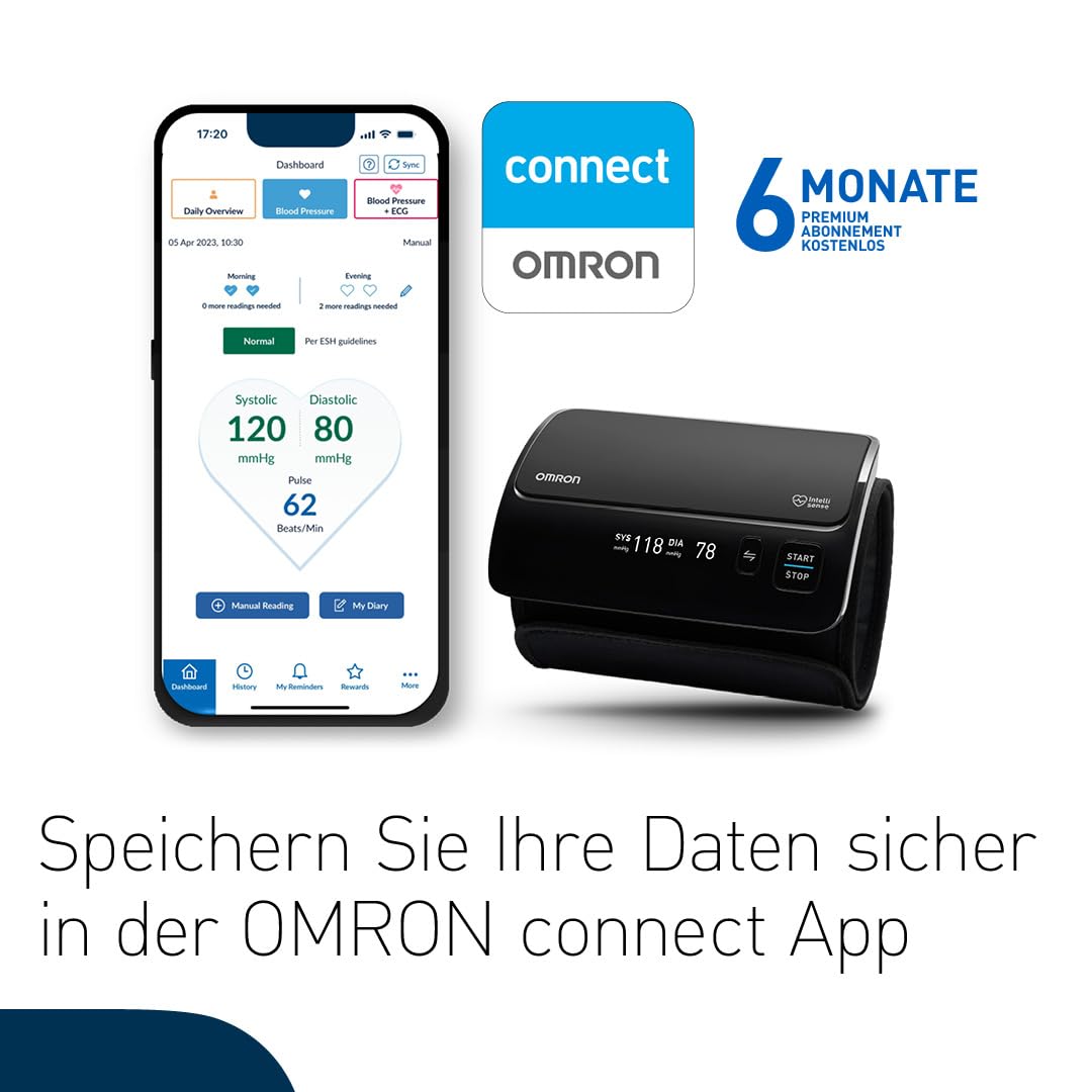 OMRON EVOLV Automatisches Oberarm-Blutdruckmessgerät ohne Kabel, klinisch validiert, auch für Schwangere, mit kostenloser Gesundheits-App