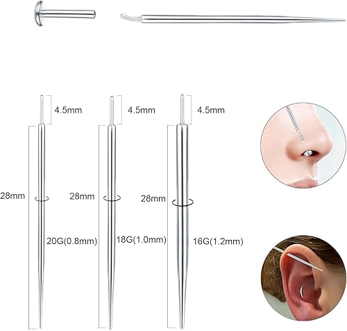 Miniatura 7 de Xpircn Piercing cónico sin rosca, 20G, 18G, 16G, 14G, acero inoxidable, pasador de inserción para labio, nariz, monore, cartílago, oreja, tragus,
