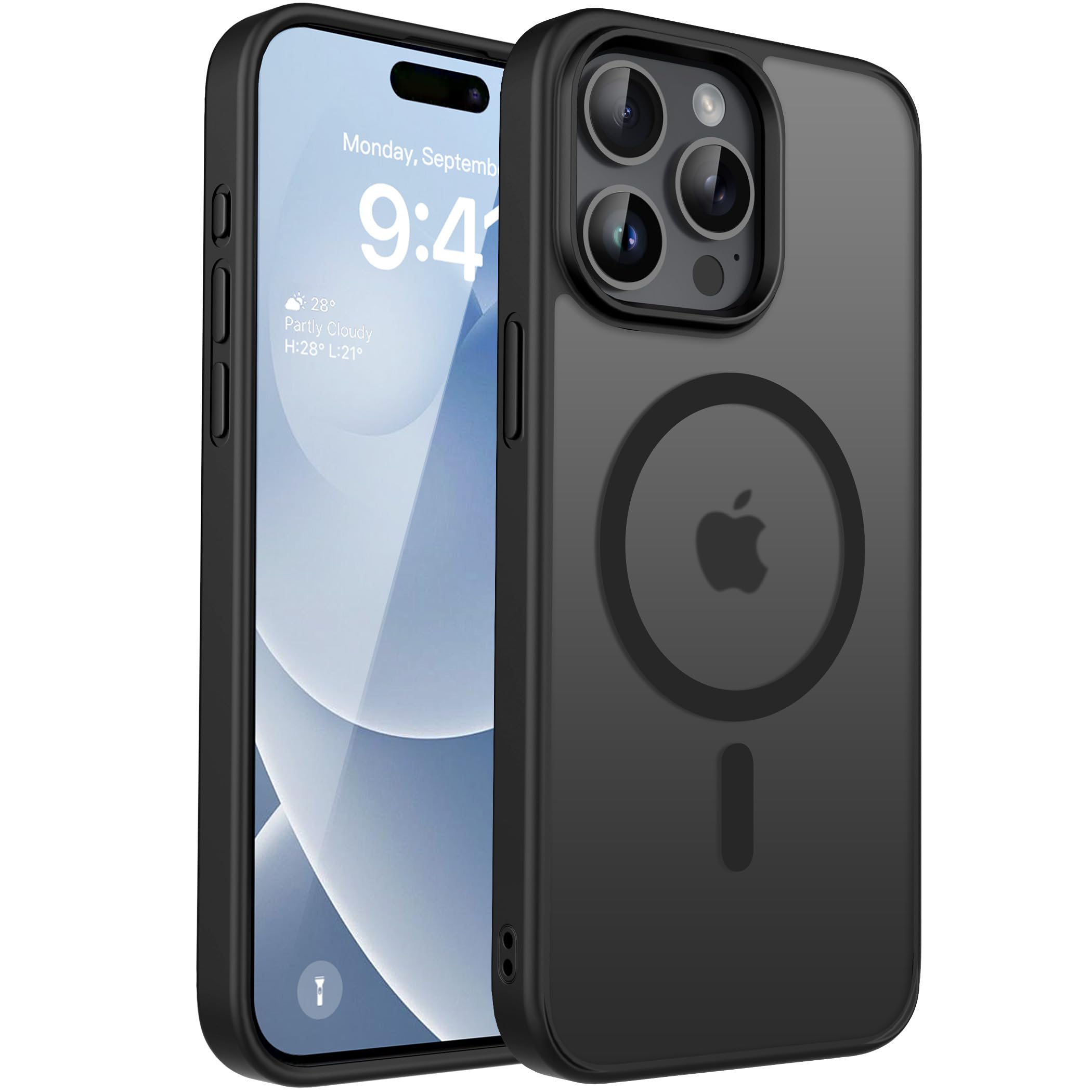 CACOE Magnetic Case for iPhone 15 Pro 2023 6.1 inch-Compatible with MagSafe & Magnetic Car Phone Mount,Anti-Fingerprint TPU Thin Phone Cases Cover Protective Shockproof(Matte Black)