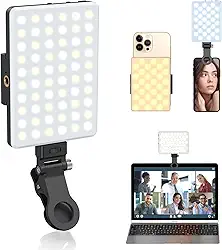 Luz de Selfie Com Clipe Frontal e Traseiro - 60 LEDs, 3 Modos, 5000 mAh Recarregável Para Telefone, iPhone, iPad, Laptop, TikTok