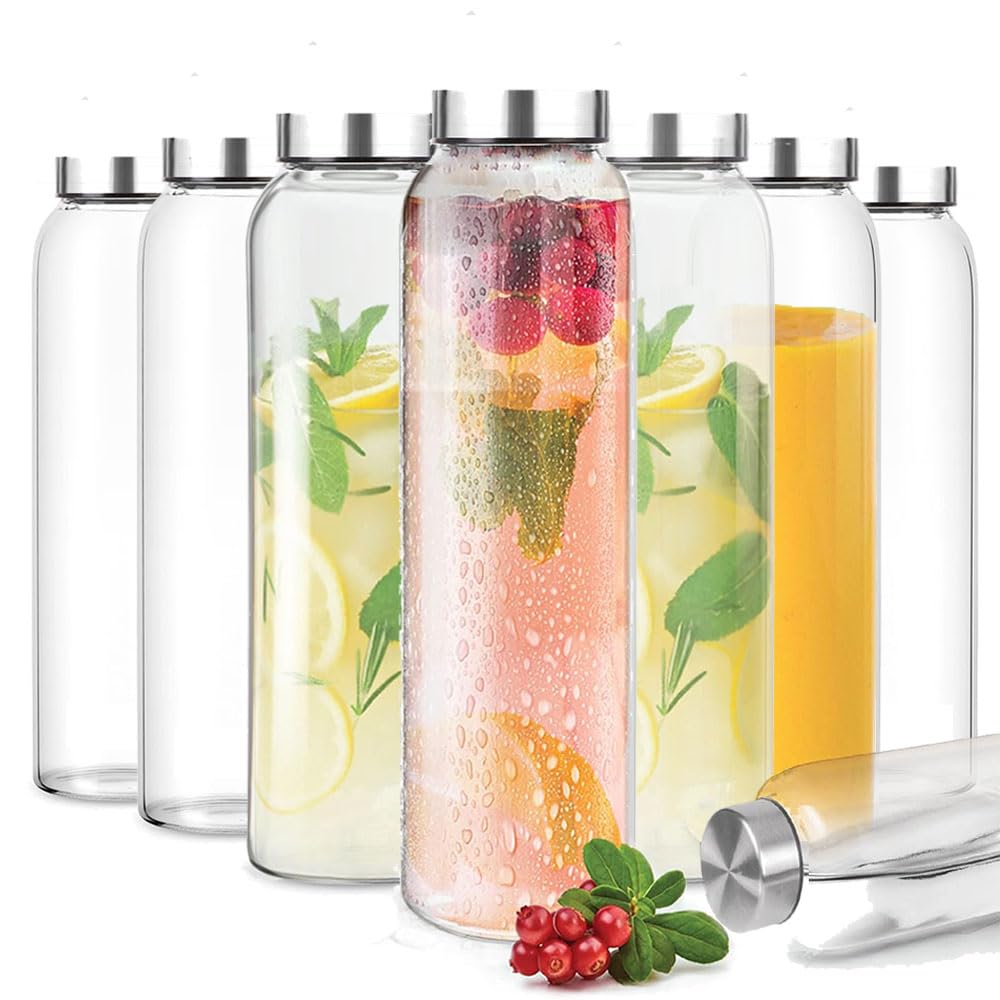 Brezzycloud Glass Fridge Water Bottle with Steel Cap | Leak proof & break-proof | Wide mouth & Easy to Clean | Best Usage for Office/School/College | Set of 8, 800ml | Clear (B0DCZ21RRF) Amazon Price History, Amazon Price Tracker