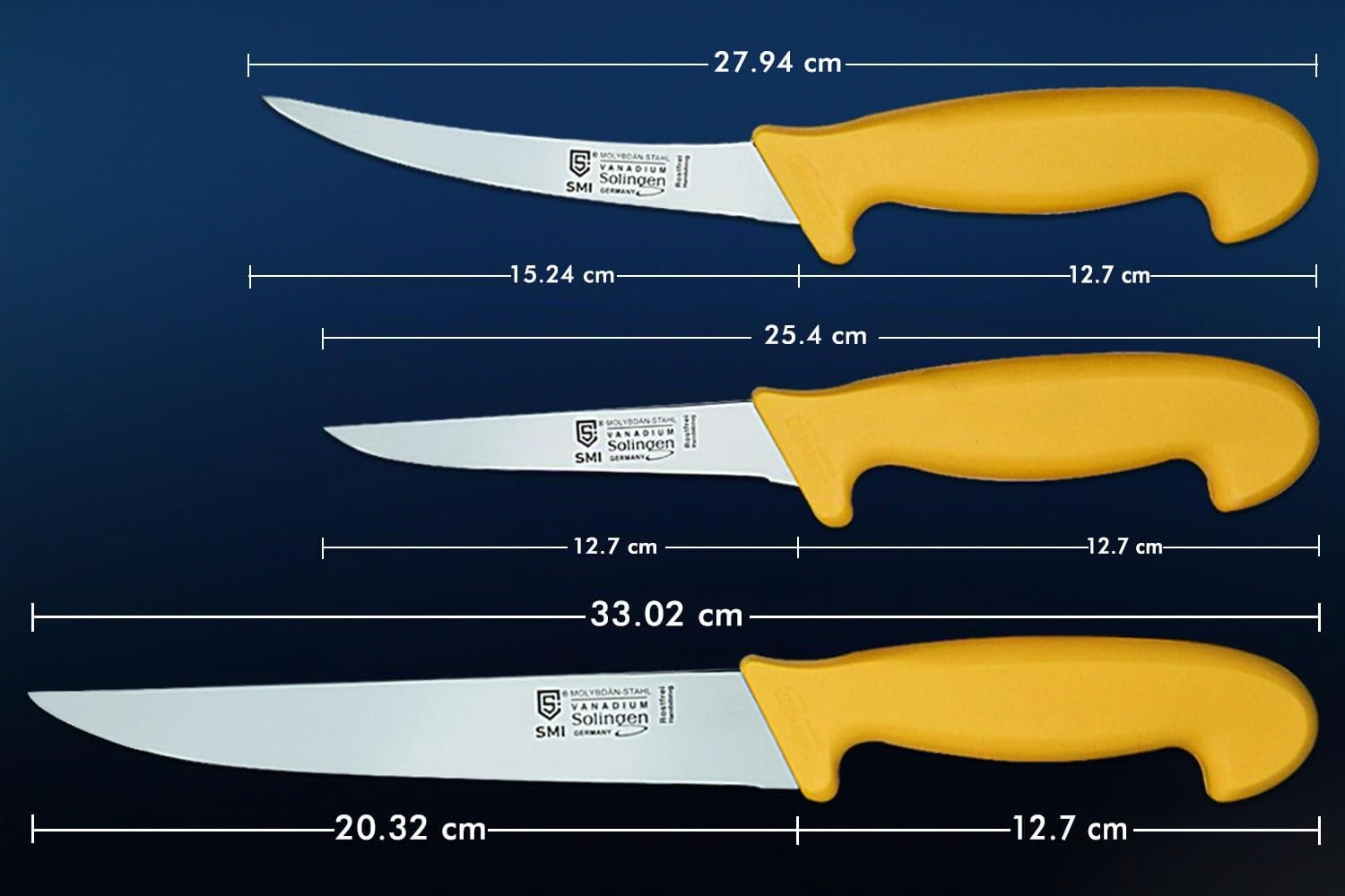 SMI - 3 Solingen Coltelli per disossare set, Coltelli da macellaio, Coltello da carne, Coltello da cuoco, Coltello da cucina - Made in Germany
