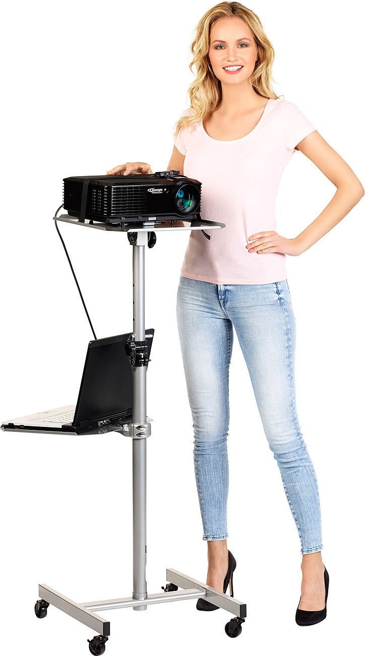 Beamertisch: Variabler Profi-Projektor-Wagen mit 2 Ablage-Ebenen (Beamerwagen, Beamertisch Wohnzimmer, Regal)