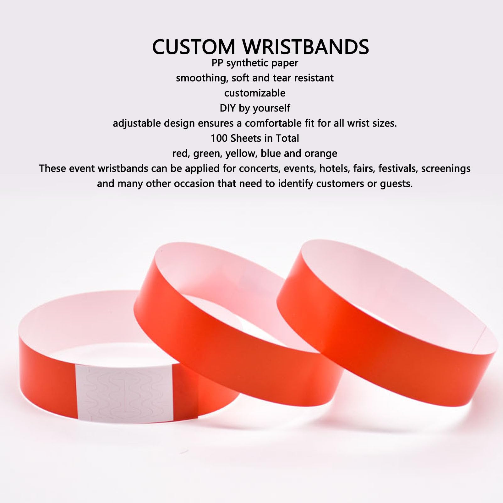 100PCS Bracelets d'Événement Jetables Couleurs Assorties Brassards Adhésifs en Papier Synthétique PP Léger Bracelets d'Identification pour l'Entrée du Festival de Concert de Sport