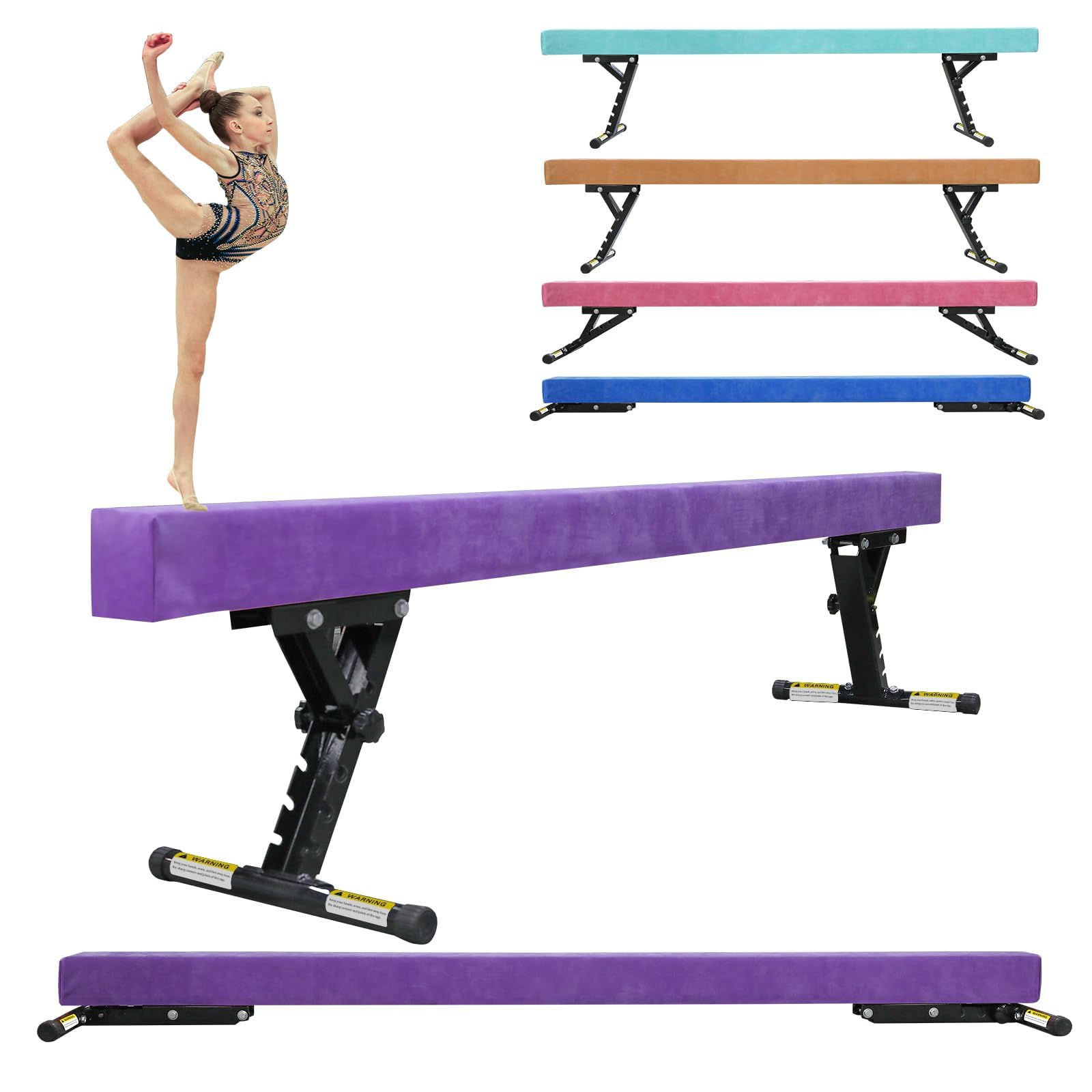 Poutre Gymnastique Enfant 244cm avec 5 Hauteurs Réglables, Niveau Haut et Bas, Poutre d'entraînement Gymnastique Equipement de Gymnastique pour Débutants et Gymnastes Professionnels avec Jambe