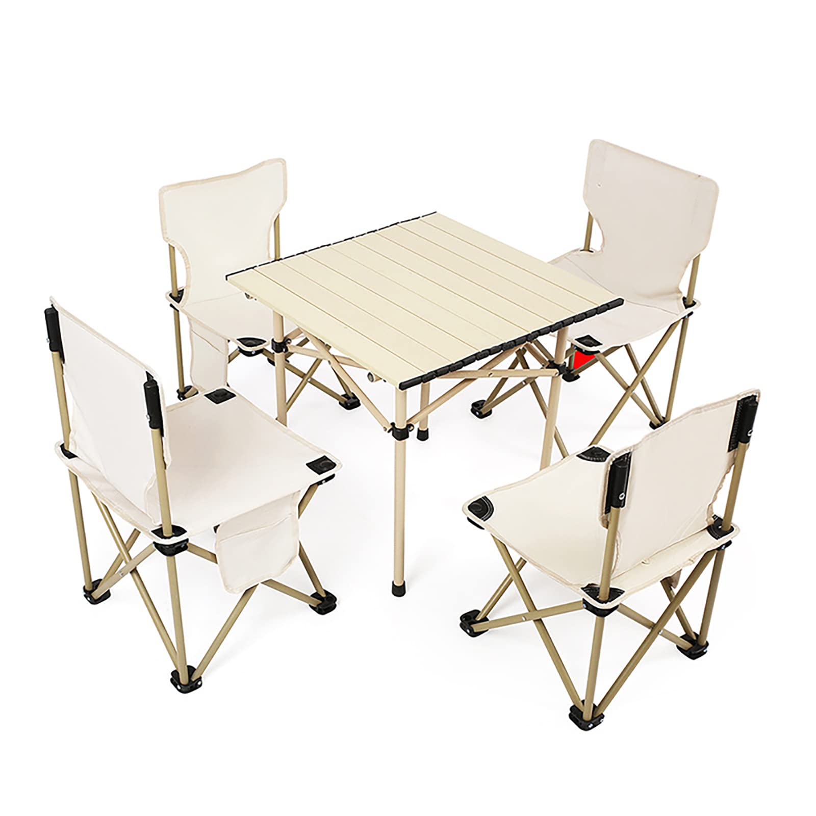 VOL Outdoor Folding Camping Table Portable Aluminum Folding Table with 4/6 Portable Chairs, With Carrying Bags,Collapsible Beach Table for Outdoor Camp Picnic BBQ Travel Fishing (White square, 5)