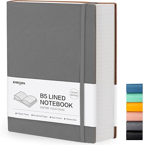 Miniatura 1 de Cuaderno rayado para escribir, diarios gruesos con rayas universitarias numeradas B5 para mujeres y hombres, diarios de cuero vegano para el