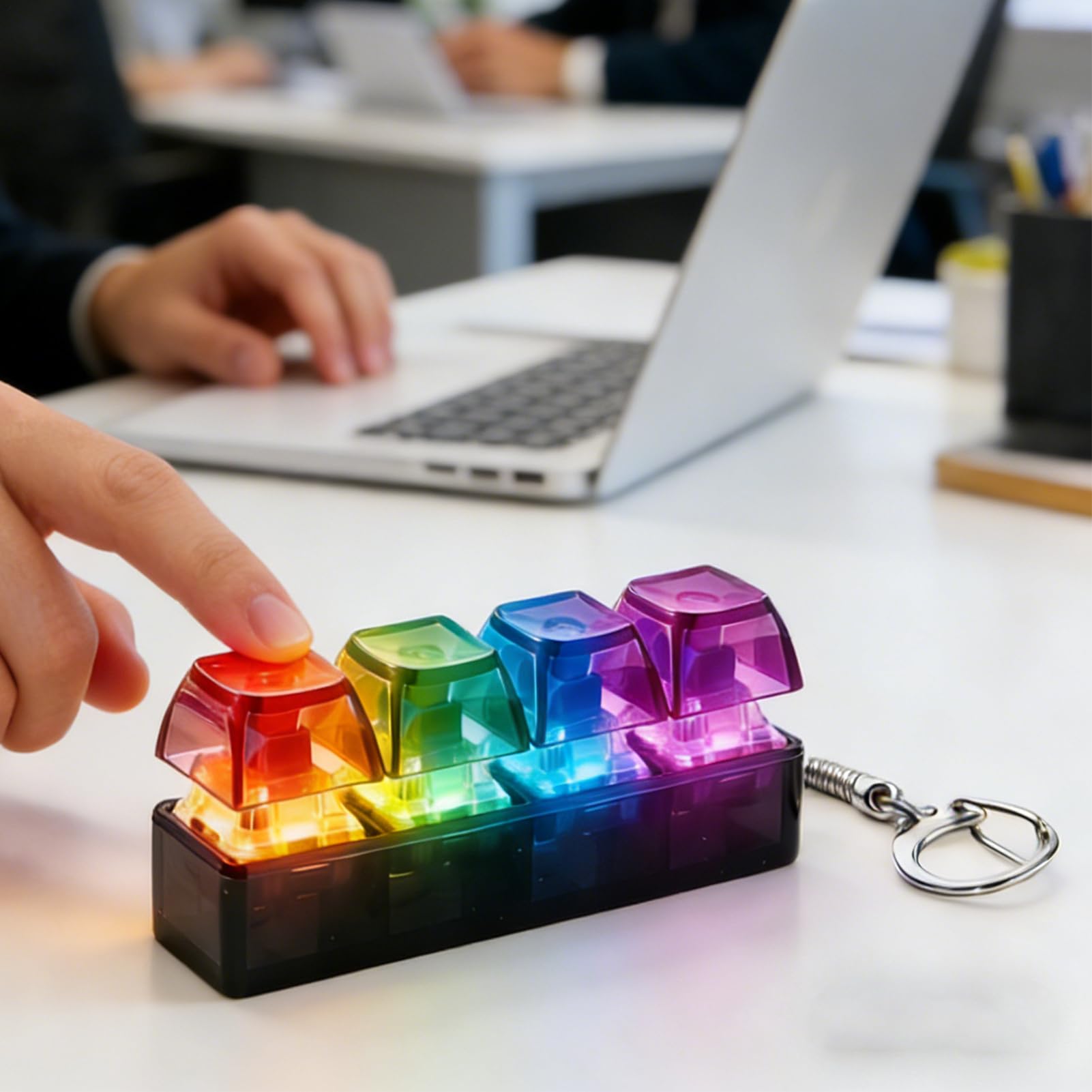 Pack De 2 Llaveros Teclado Antiestrés Con Luz LED De 4 Teclas, Diseño Transparente Y Efectos De Colores, Juguete Sensorial Portátil Para Adultos Y Niños, Ideal Para Oficina, Escuela Y Viajes