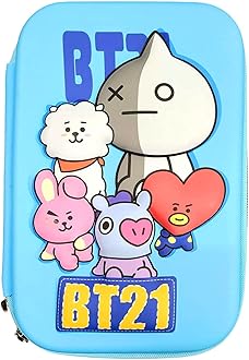 BTS, BT-21 Kpop Embossed Pencil Box Cute 3D Large Capacity Pencil Pouch Hardtop Case Pouch Organizer for Girls Boys Kids School Stationery Large Pouch for Kids for School Return Gift for Kids