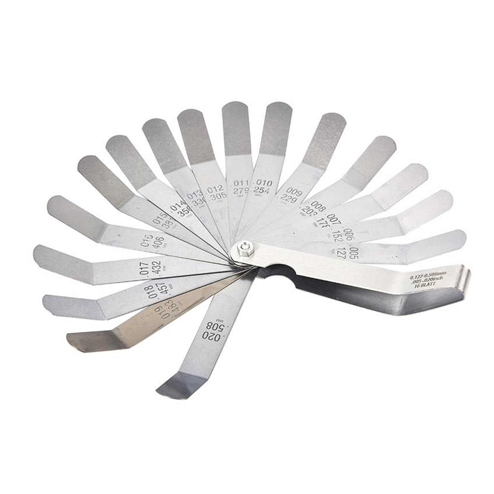Cfwwsaq One Color Feeler Gauges, 1 Set For 16 Blades Feeler Gauge 0.05 To 1Mm Thickness Curved Stainless Steel Gap Metric Filler Feeler Gauge