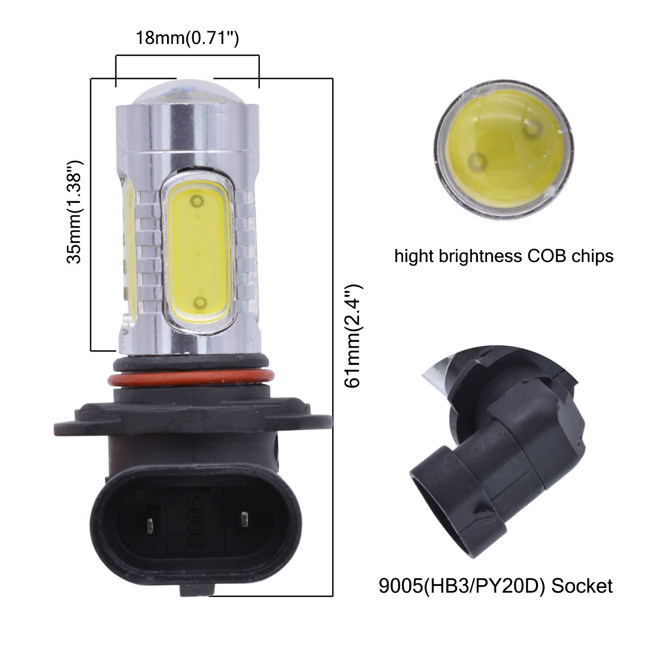 KATUR 1600 lumenów 7,5 W COB 9005 HB3 H10 9145 9140 LED aluminiowe światła przeciwmgielne DRL kierunkowskazy żarówki światła dzienne 12 V białe 6000 K (2 szt.)