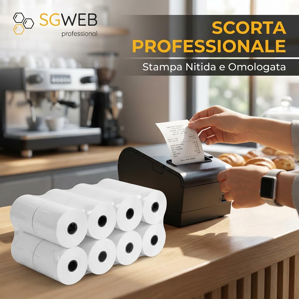 Rotoli Carta Termica 80x80 per Registratore di Cassa Fiscale 10-Pack - Rotolo Scontrini Stampante Termica POS, Foro 12 mm, Senza BPA