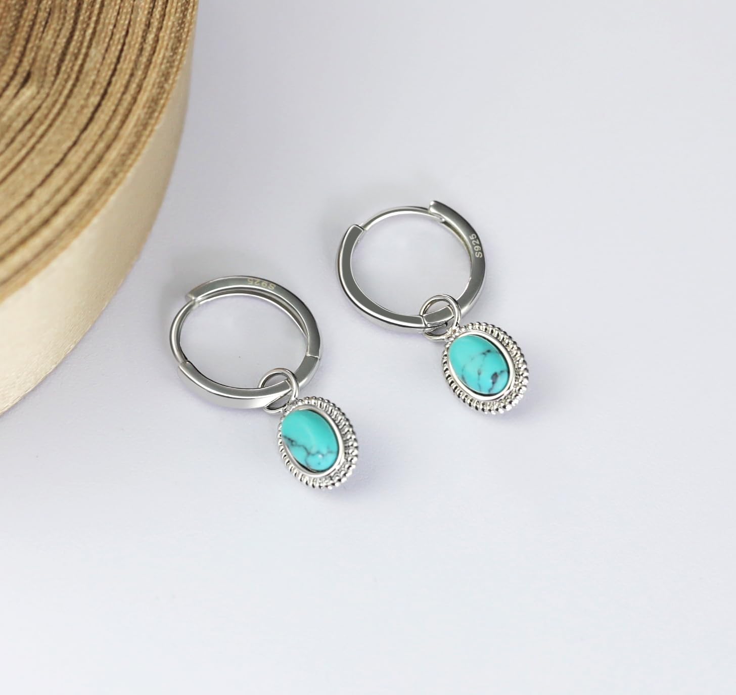 Two Way Wear 18k Plate 925 Sterling Silver Hoop Earrings for Women with Blue Oval Char (Hoop Dia:0.5in) - Image 3