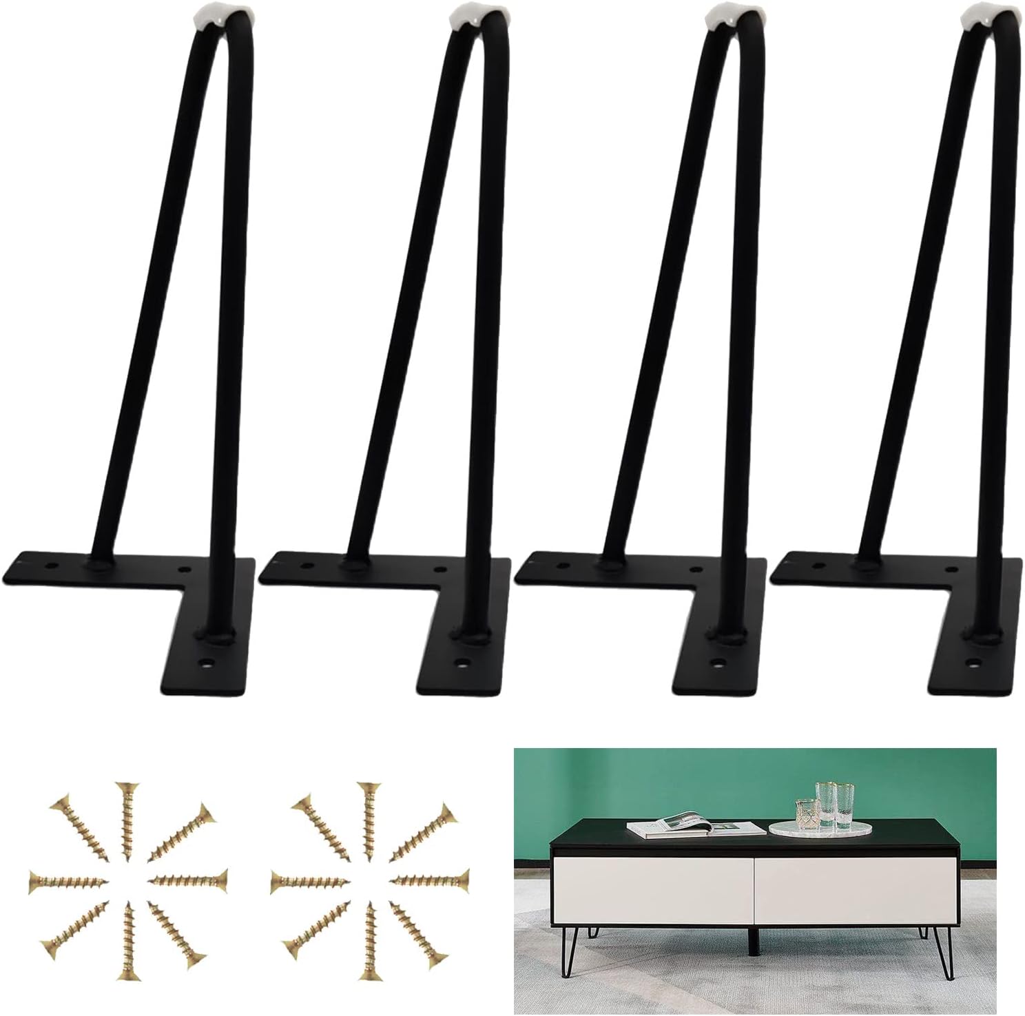 Furniture Legs Hairpin Table Legs Black/Gold,Heavy Duty Metal Furniture Legs,Cabinet Legs,Sofa Legs,Coffee Table Legs,Desk Legs,4 Pcs,Replacement Furniture Feet,for DIY Projects,GOL