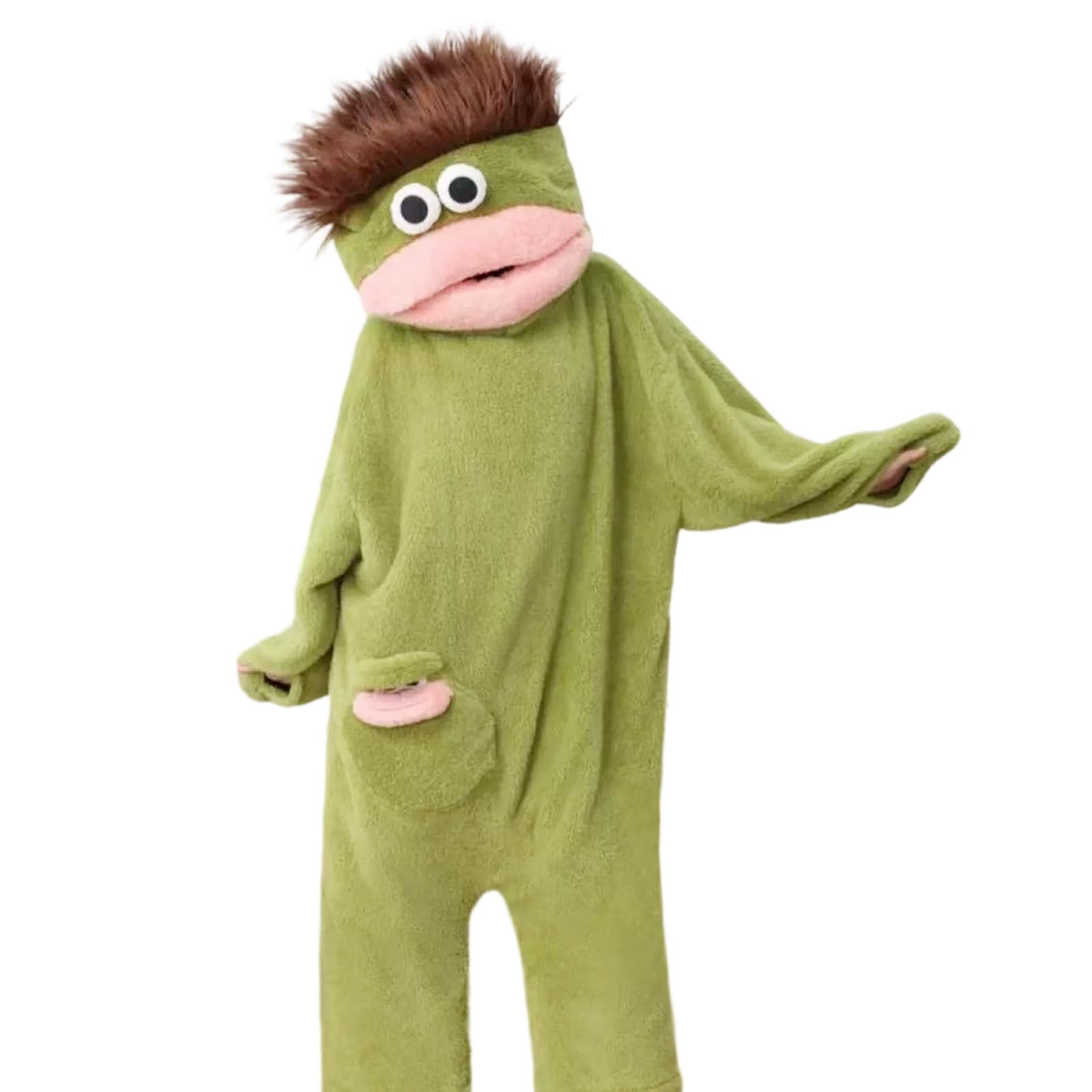 Ansamy Silly Onesie Funny Green Monster Onesie Pajamas for Adults, Fluffy Hooded Jumpsuit with Pockets, Wearable Blanket for Home Loungewear, Funny Big Mouth One Piece Loungewear Unisex (Green, XL)