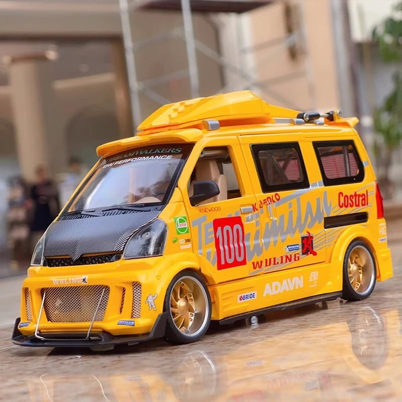 Image of Magicwand Die-Cast Zinc Alloy 1:24 Scale Wuling Track Sports Van【Large】 with 6 Openable Doors,Lights & Music & Steerable Front Wheels【Yellow】【Pack of 1】