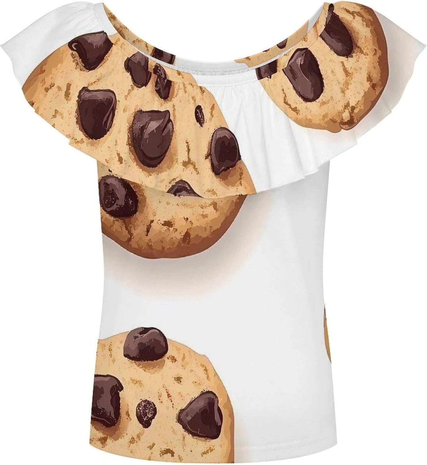 Chocolate Chip Cookiee Girls T-Shirts Top Ruffle Short Sleeve Blouse Casual Graphic Tees