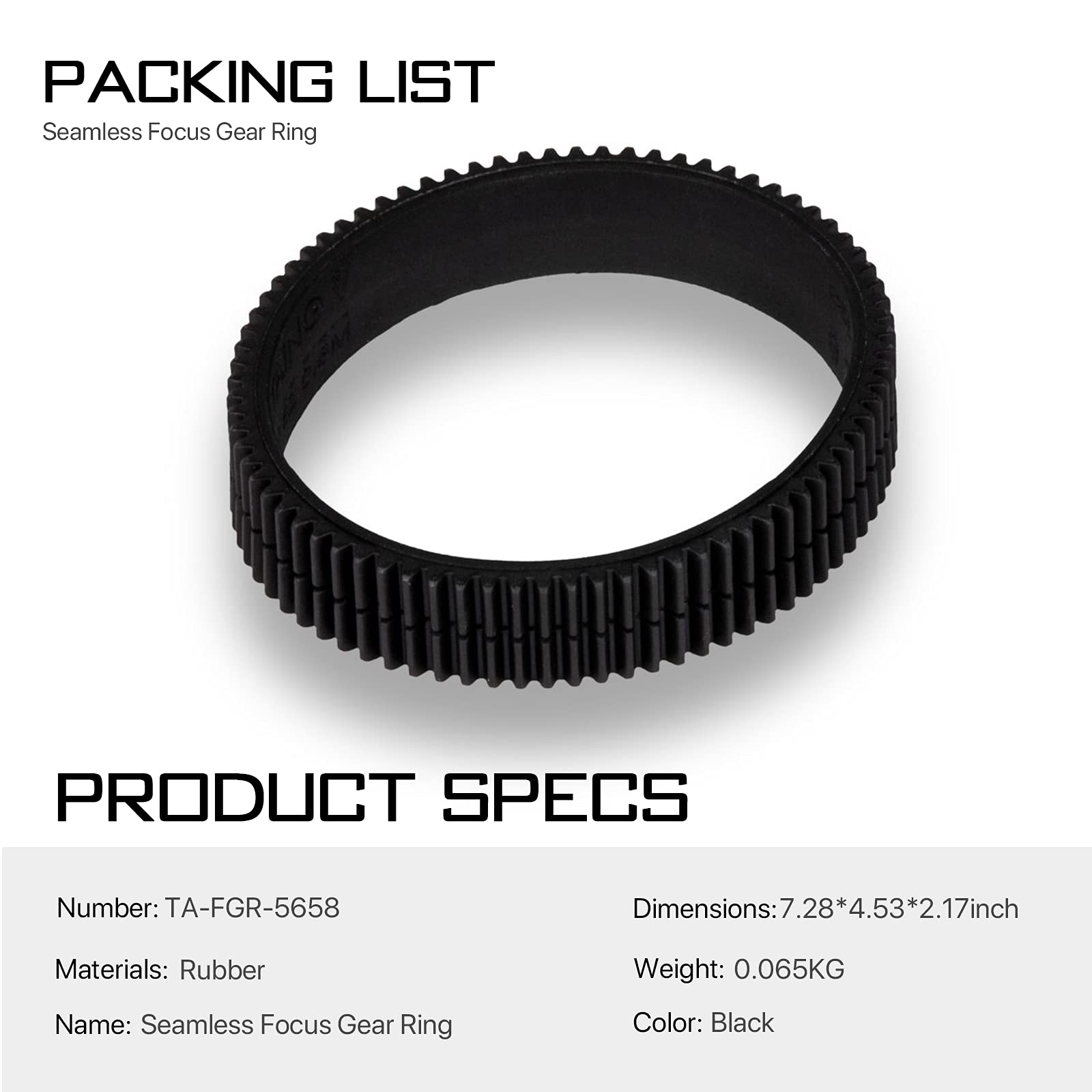 Tilta Bague de Mise au Point sans Couture pour Objectif 56-58mm Rotation 360° pour Tilta Mini Follow Focus Nucleus Nano DSLR 0.8 Mod Accessoires pour objectifs de caméra Standard Gear TA-FGR-5658