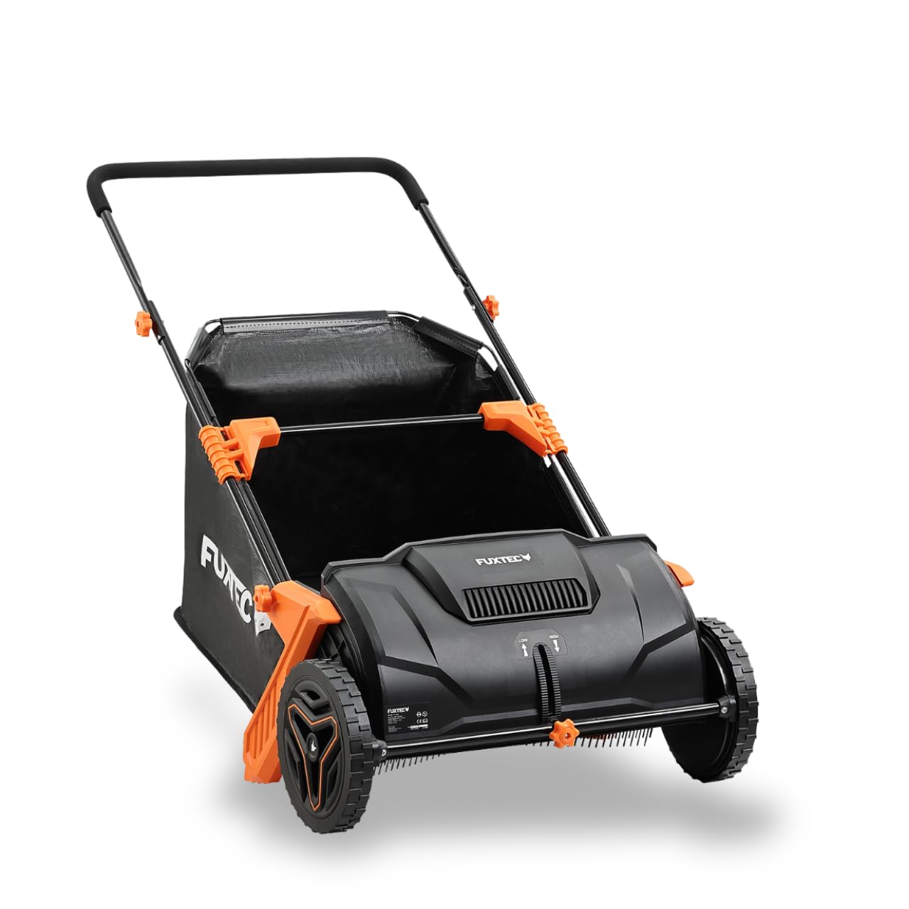 FUXTEC Carrito recogedor de Hojas y césped FX-LS52 • 530 mm Ancho de Trabajo • Altura Regulable 0-40 mm • Bolsa colectora 100 L • Diseño Ligero y ergonómico 6,5 kg