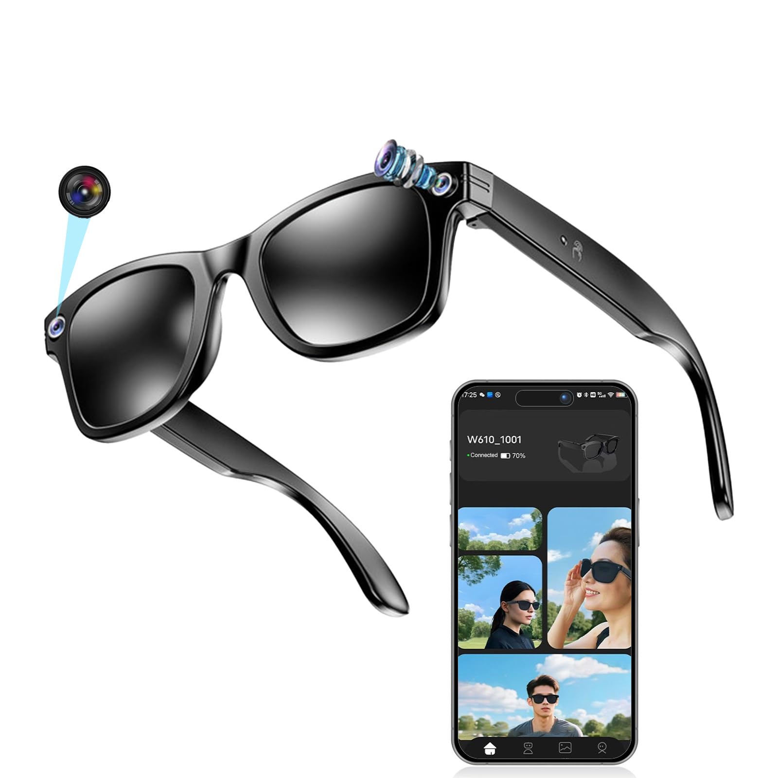 Générique Meacode AI Smart Glasses - Lunette Réalité Augmentée avec Assistant Vocal IA, Traduction, Appels Bluetooth, Capture HD, Léger et Confortable (Lunettes de Soleil)