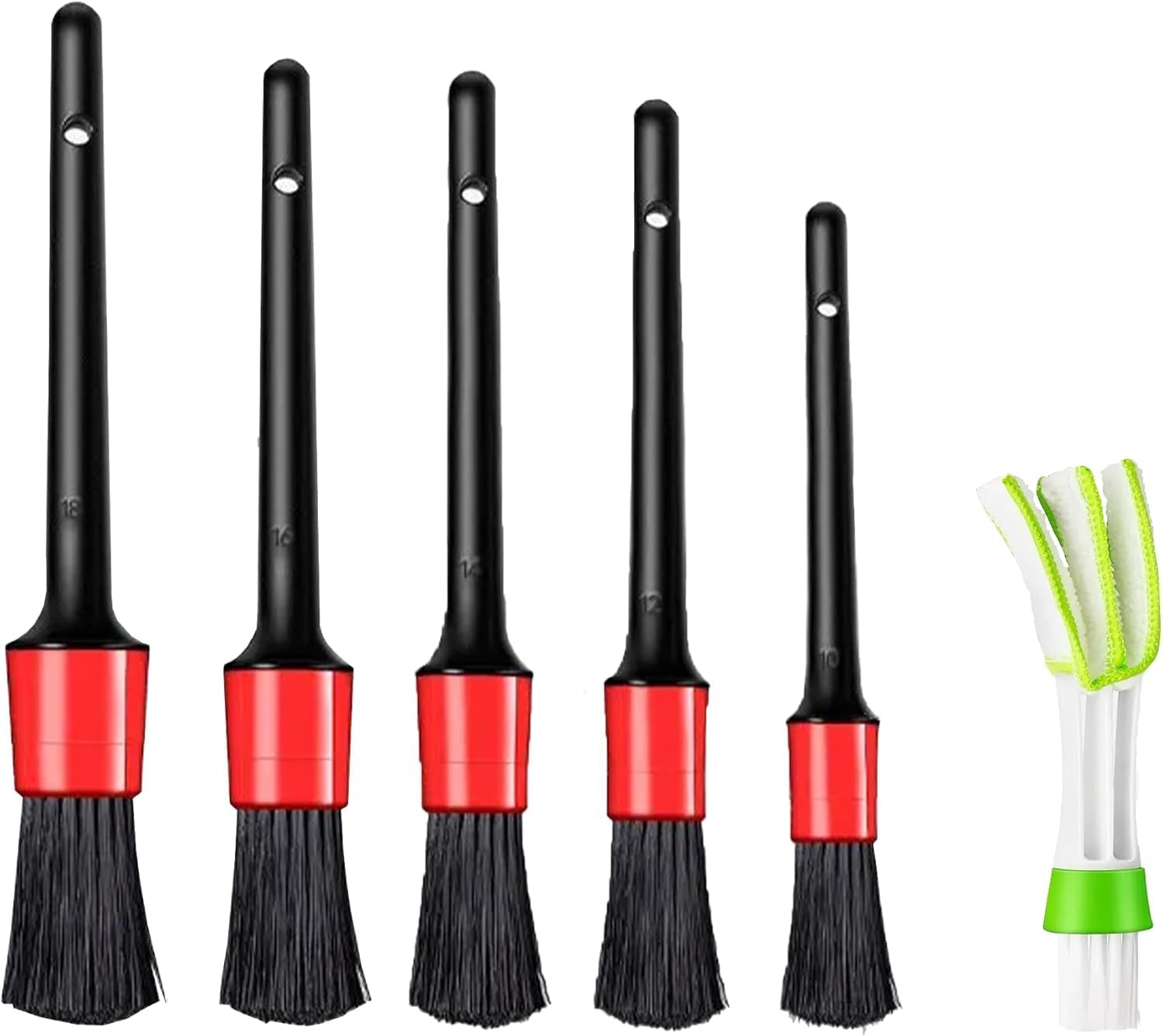 Araç Detay Fırçası Otomobil Detay Fırçası Seti (5+1'li Paket) Tekerleklerin, Motorların, İç Mekanın, Amblemlerin, İç ve Dış Yüzeylerin, Havalandırma Temizlenmesi