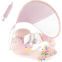 Baby Swimming Ring with Removable Sun Canopy with UPF 50+ UV Protection Inflatable Swim Float Adjustable Safety Seat Toddler Swimming Float for Baby from 3-12 Months S