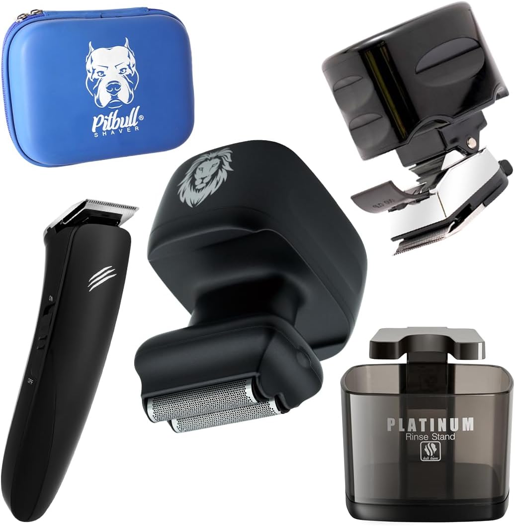 Skull Shaver One Lion Gold Pro with Ultimate Grooming Kit of Beast Clipper Duo, Carver PRO, Baby Beast Trimmer, Platinum Rinse Stand and Pitbull Travel Case, Male Grooming Kit
