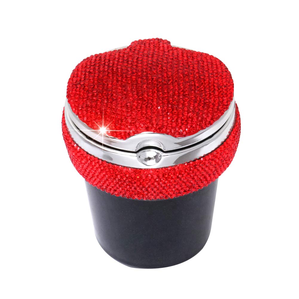 Posacenere Auto Bling, Asudaro Posacenere per Sigarette Antivento Posacenere da Auto con Coperchi Posacenere Portatile con Strass per Auto con Perle di Cristallo Luminose a LED per Ufficio a Casa