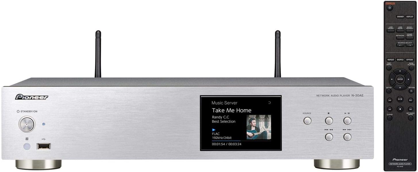 Pioneer N-30AE(S) Network Player (Multiroom, Wifi, Streaming, Apple AirPlay, Music Apps, Spotify, Tidal, Deezer, Internet Radio, Hi-Res Audio, LCD Colour Display, Aluminium Front Panel) Silver