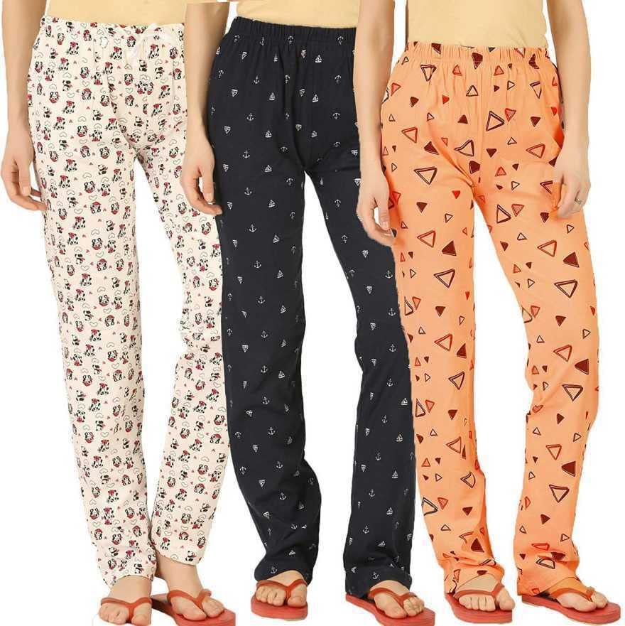 Women's Cotton All Over Printed Pyjama(Pack of 3) Multicolored Large size-image-10