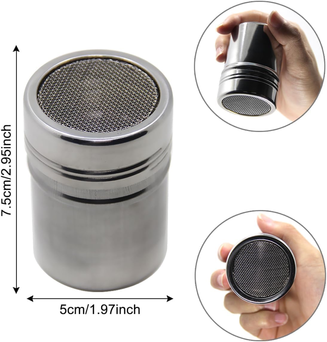 2pcs Powder Sugar Shaker, BetterJonny Stainless Steel Sifter Dredge Shaker with Lid Fine Mesh Shaker For Baking Cooking with 16 Pcs Printing Molds Stencils