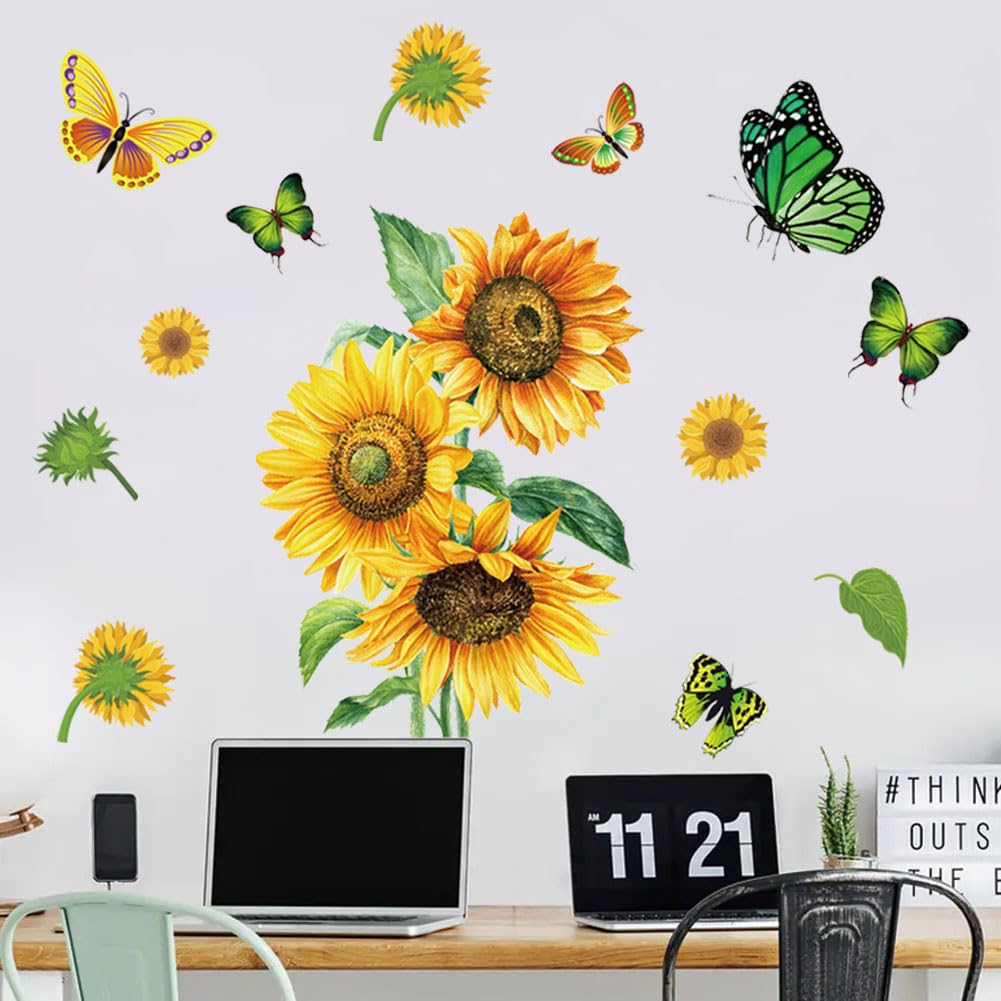 Adhesivo de pared con diseño de girasol, mariposa, motivacional, positivo, decoración de pared, citas inspiradoras, decoración de pared cristiana, calcomanías de pared para sala de estar o dormitorio.