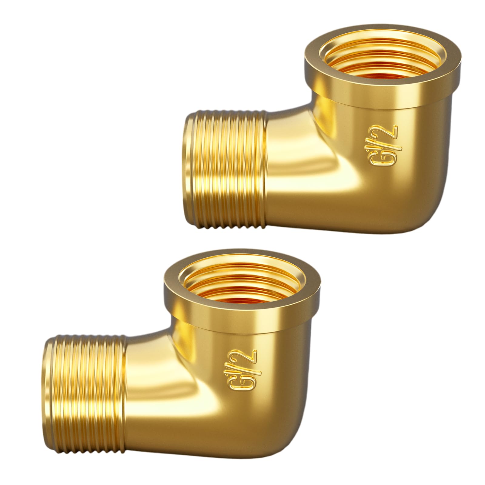 Atisite Messing Winkel 90° 1/2 Zoll Innen- und Außengewinde, Bogen für Trinkwasser Geeignet - Messing Fitting (2 Stück)