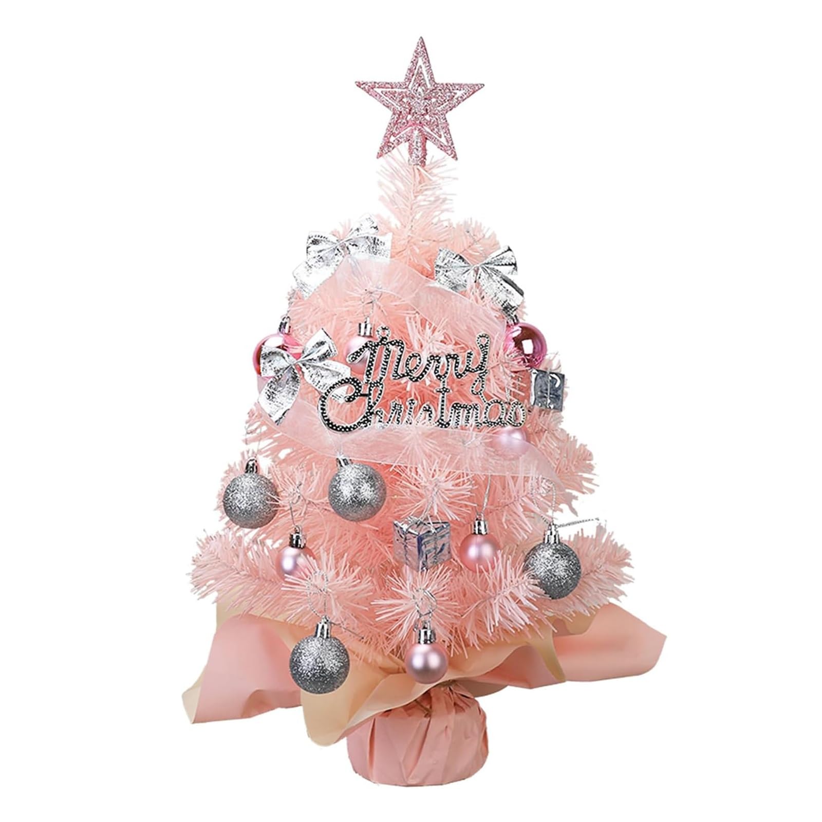 Petit Sapin de Noël Table 45 cm avec lumières et Boules décoratives for la Maison, Les fêtes Petits espaces(Roze)