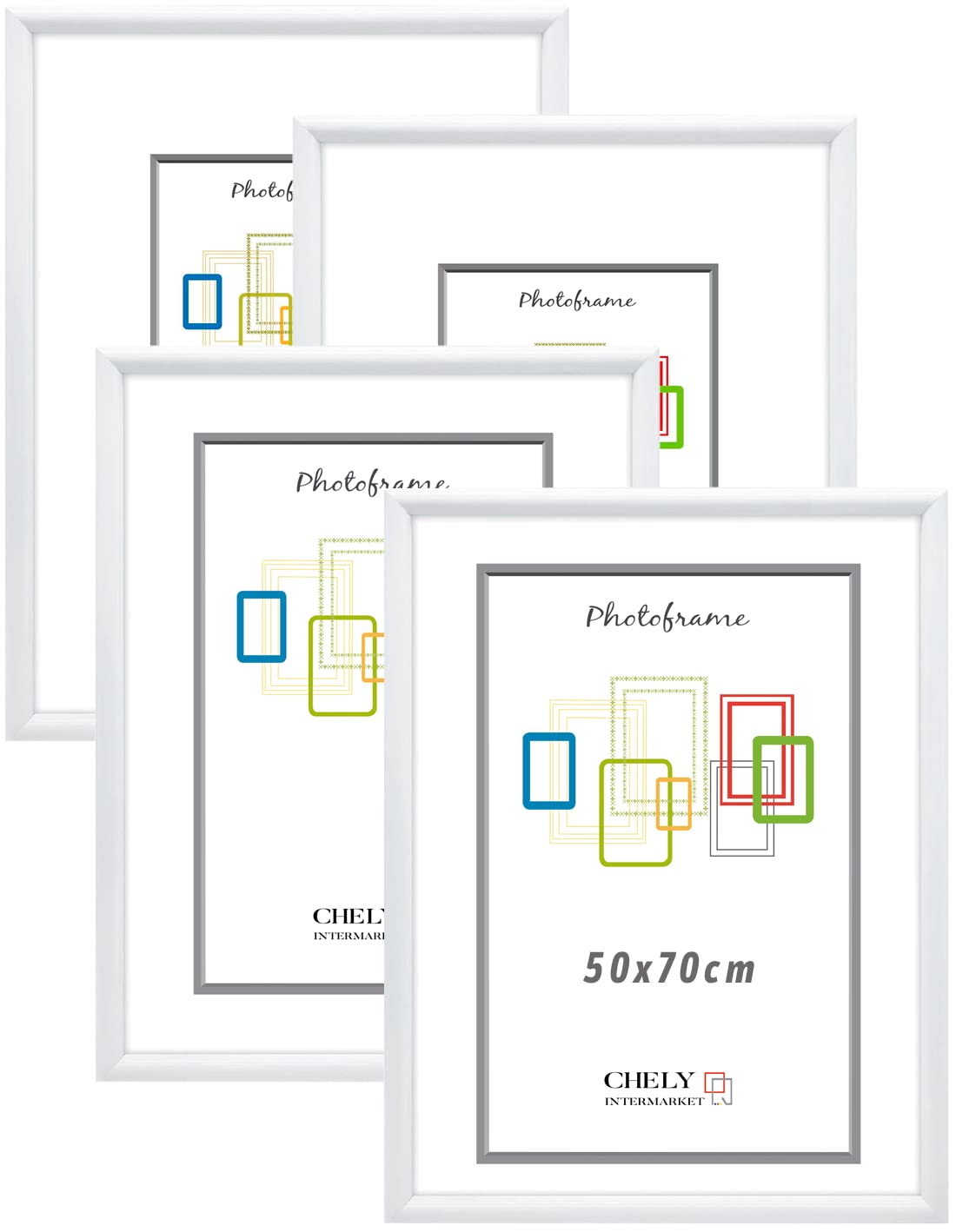 CHELY INTERMARKET Marcos de fotos 50x70cm MOD 316 Blanco Pack 4 unds Cuadro de pared para foto