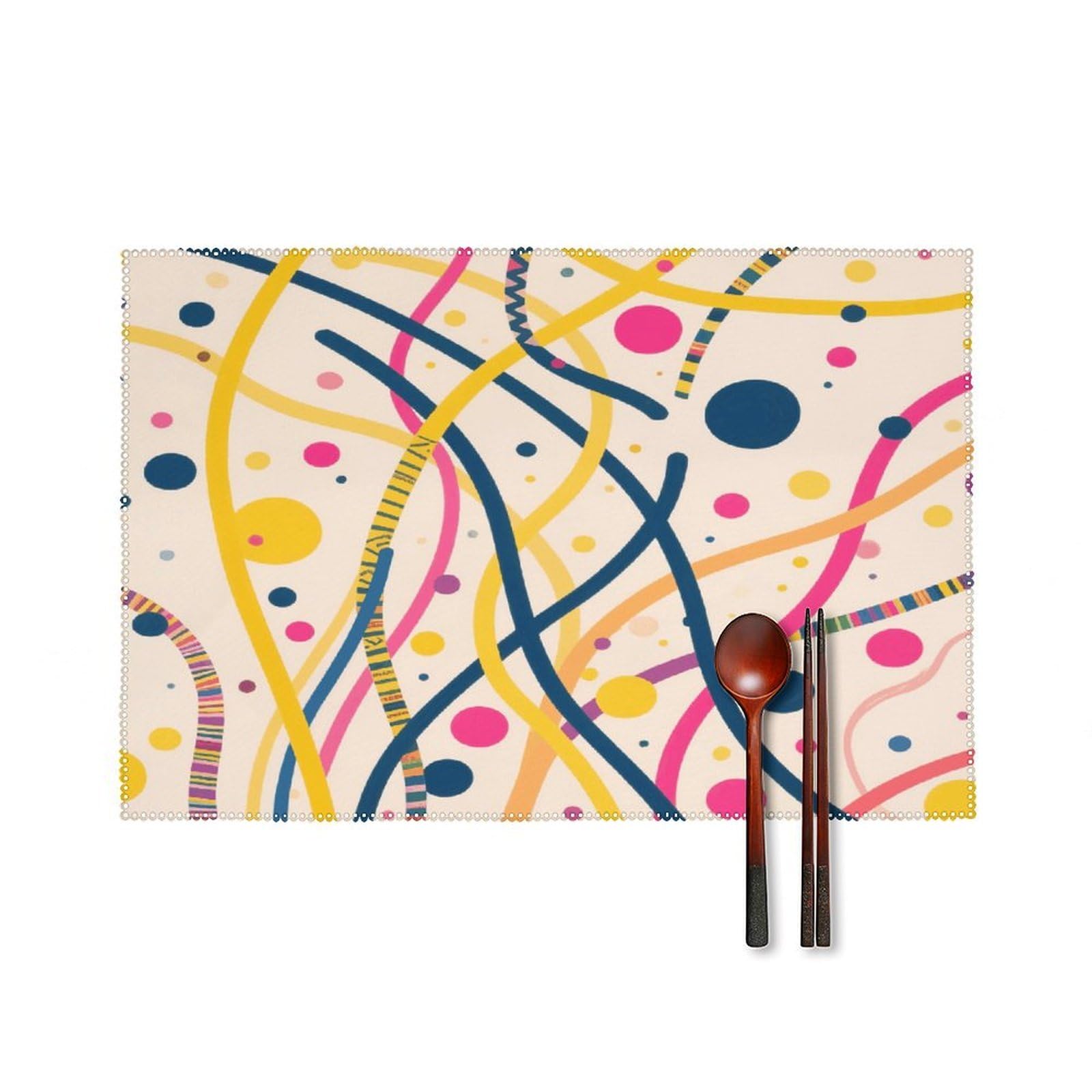 Boho Abstract Art Design Placemats Set of 4 Heat Resistant Non-Slip Place Mats for Dining Table Washable Placemat Wipeable Dining Table Mat Canvas Place Mats Dining Table Decor