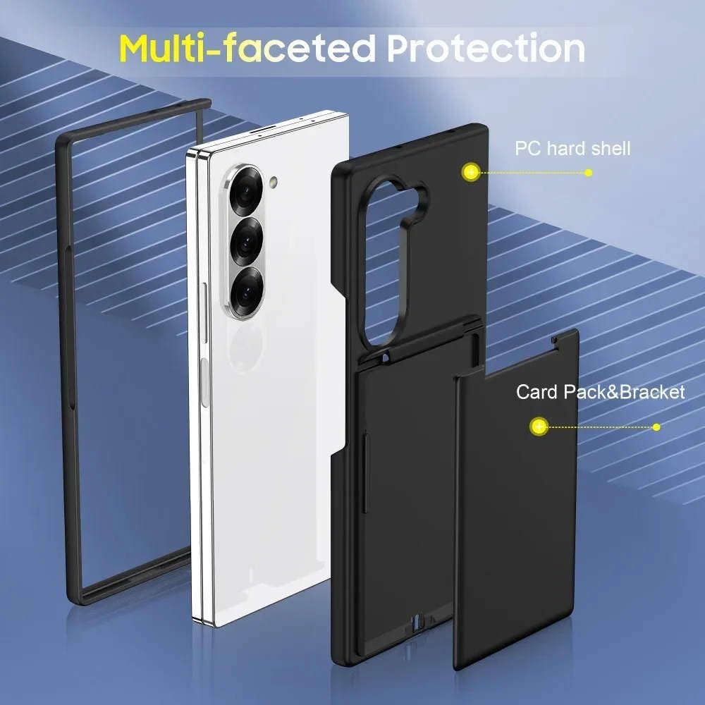 Custodia a portafoglio con supporto per slot per carte di credito per Samsung Galaxy Z Fold 6 5 5G, resistente custodia protettiva in PC rigido, trasparente opaco, per Samsung Galaxy Z Fold6