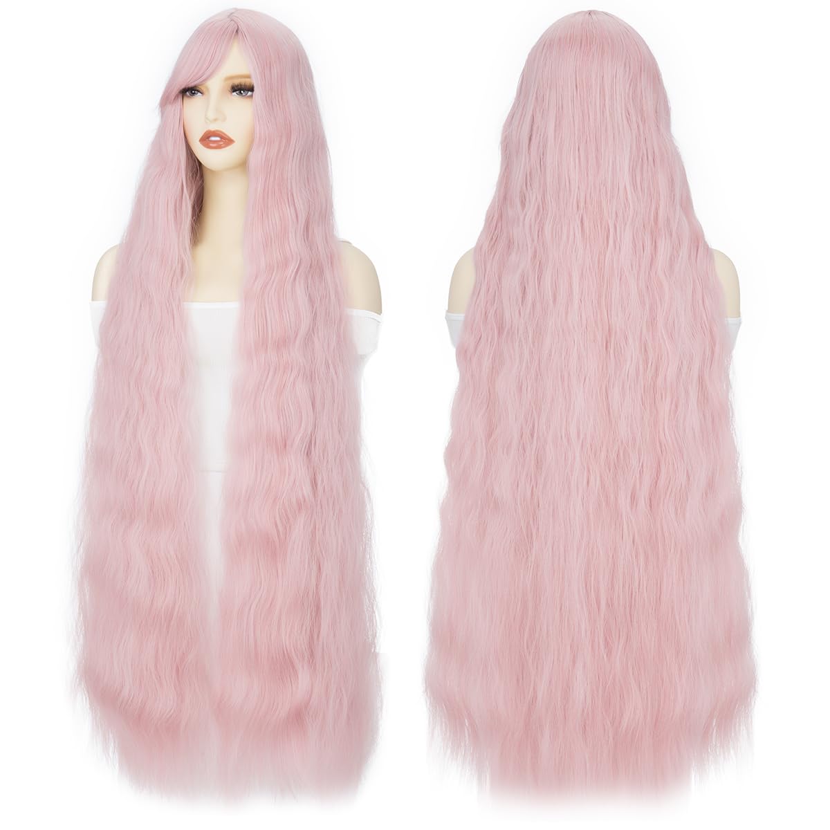 Yamel 39 inch Extra Long Synthetic Cosplay Wig With Bangs Corn Curly Pink Lolita Wig for Women Cosplay Party Halloween Costume Wig - Image 2