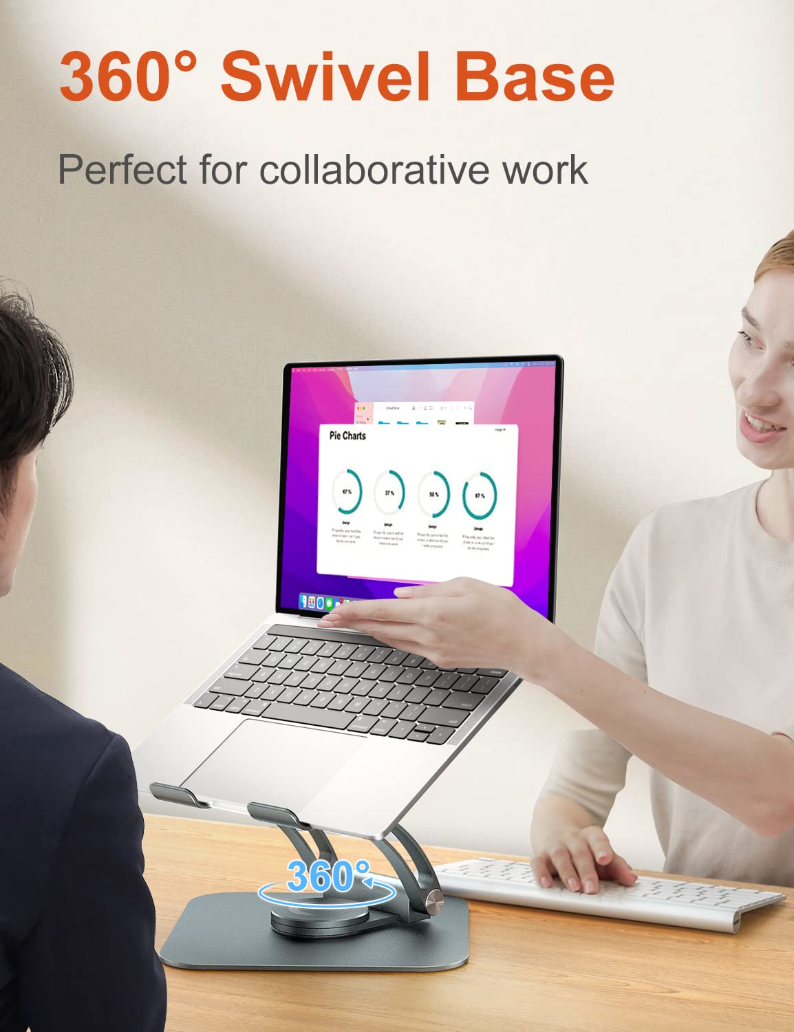 tounee Adjustable Laptop Stand for Desk, Ergonomic Holder with 360° Rotating Base, Portable Aluminum Computer Stand Laptop Riser Compatible with Air, Pro, All Laptop 10-16"-Gray