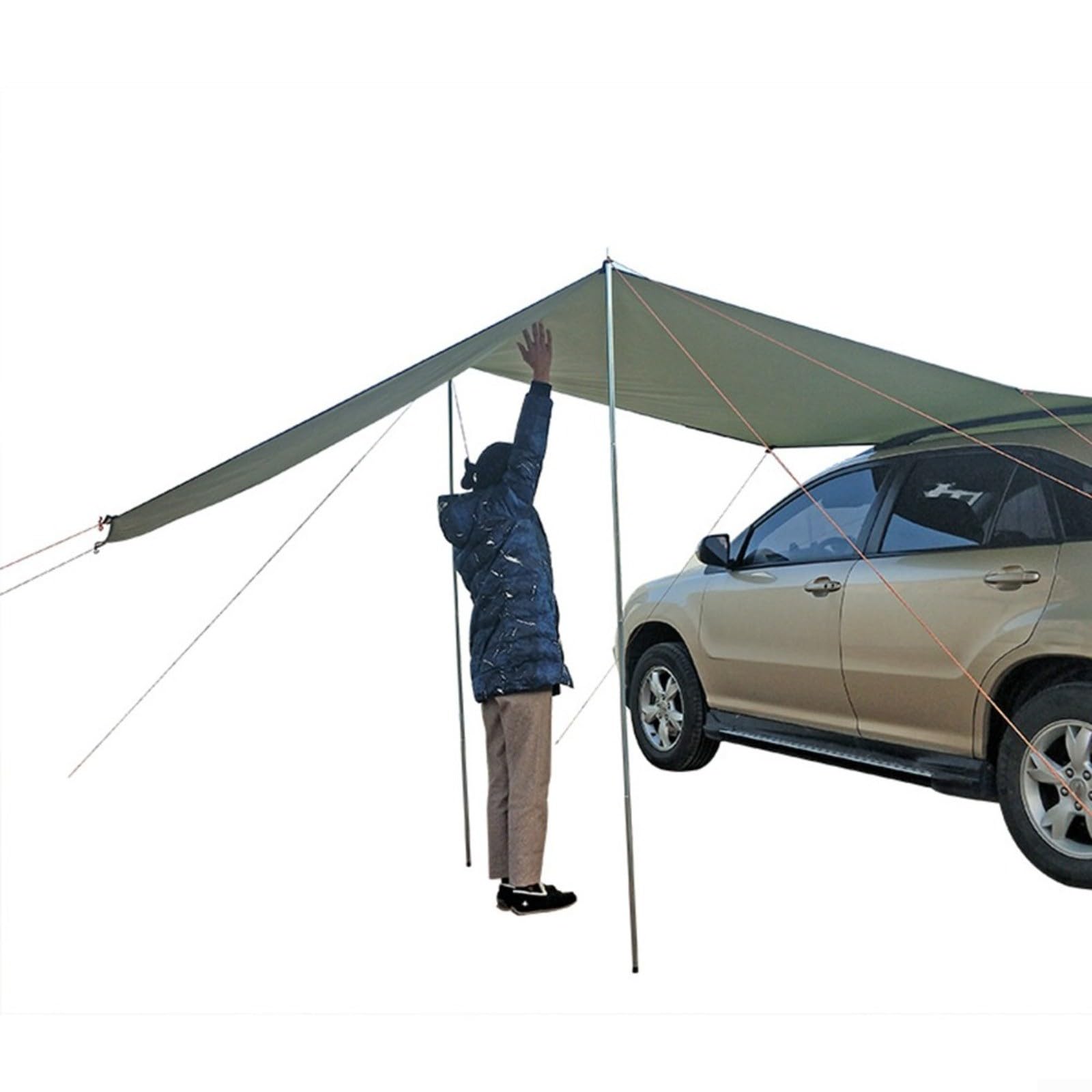 Toldo para Coche, 210D, Impermeable, Tela Oxford, portátil, Tienda de campaña Lateral para Furgonetas, Furgonetas, autocaravanas o caravanas (Gris)